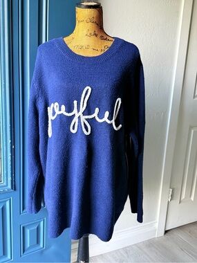 Terra & Sky Navy Crewneck Sweater with White Script